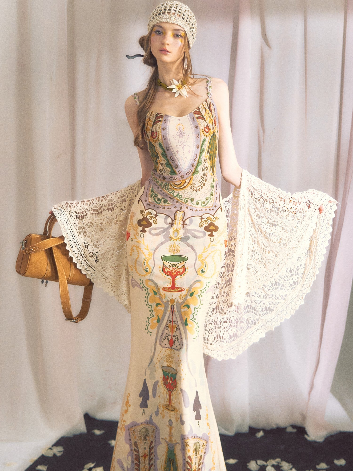 OfAkiva Beige Openwork Vintage Short Shawl Cheongsam Overlay Women&