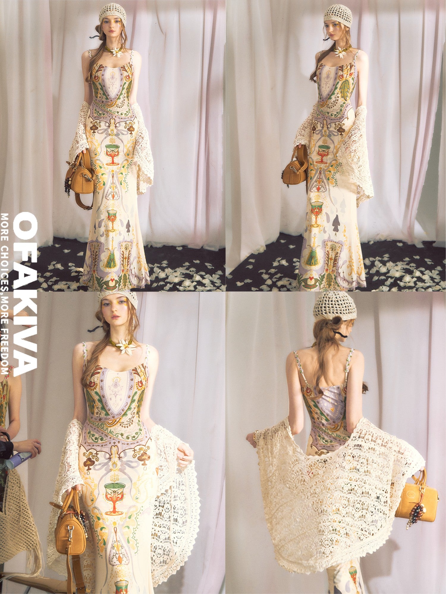 OfAkiva Beige Openwork Vintage Short Shawl Cheongsam Overlay Women&