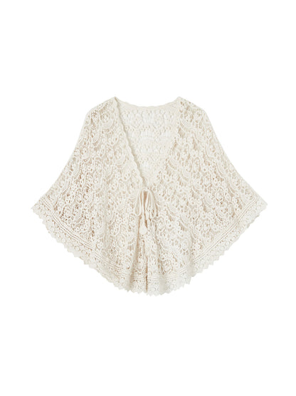 OfAkiva Beige Openwork Vintage Short Shawl Cheongsam Overlay Women&