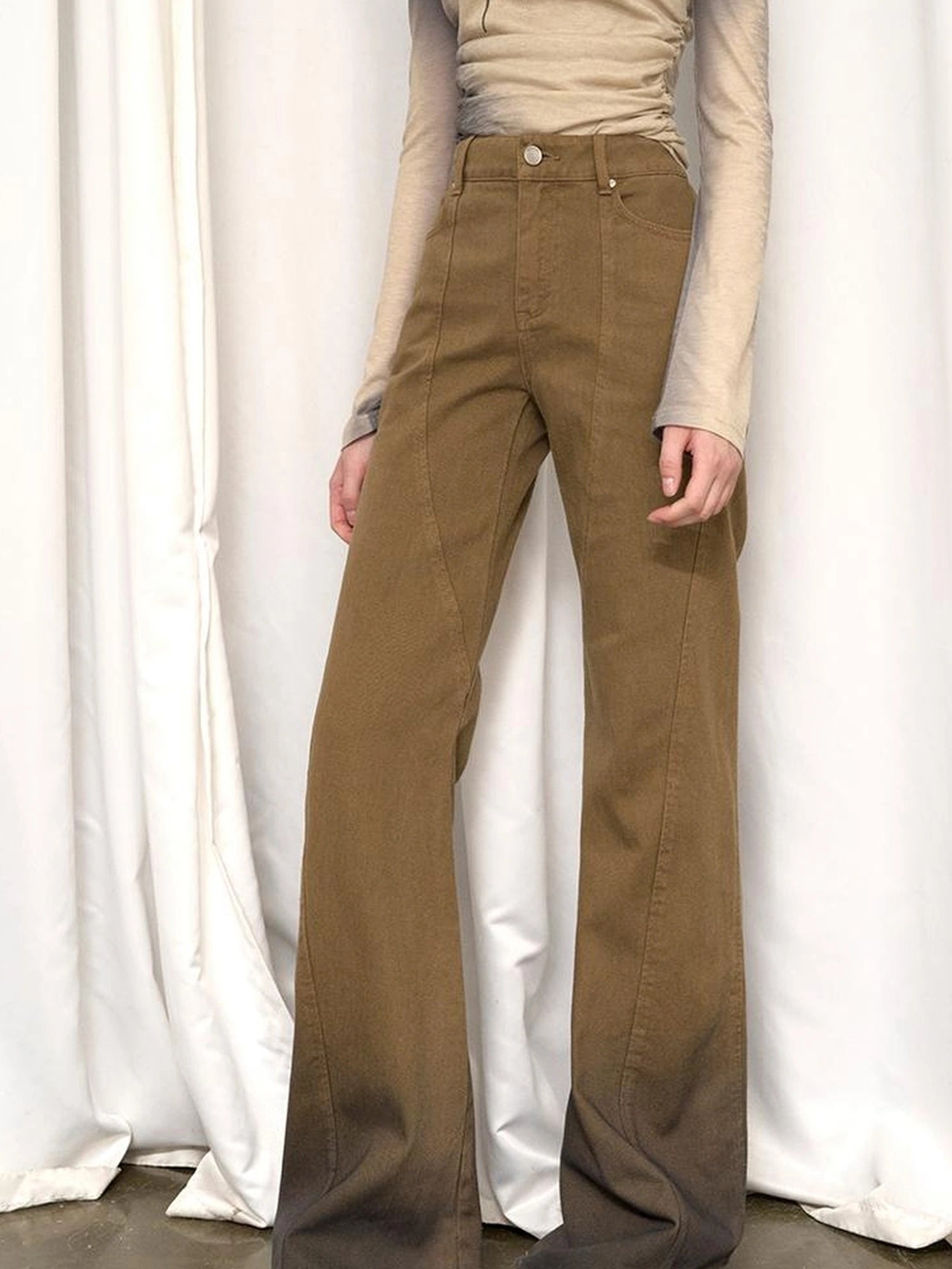 OfAkiva Black Brown Washed Gradient Proportional Straight Leg Pants