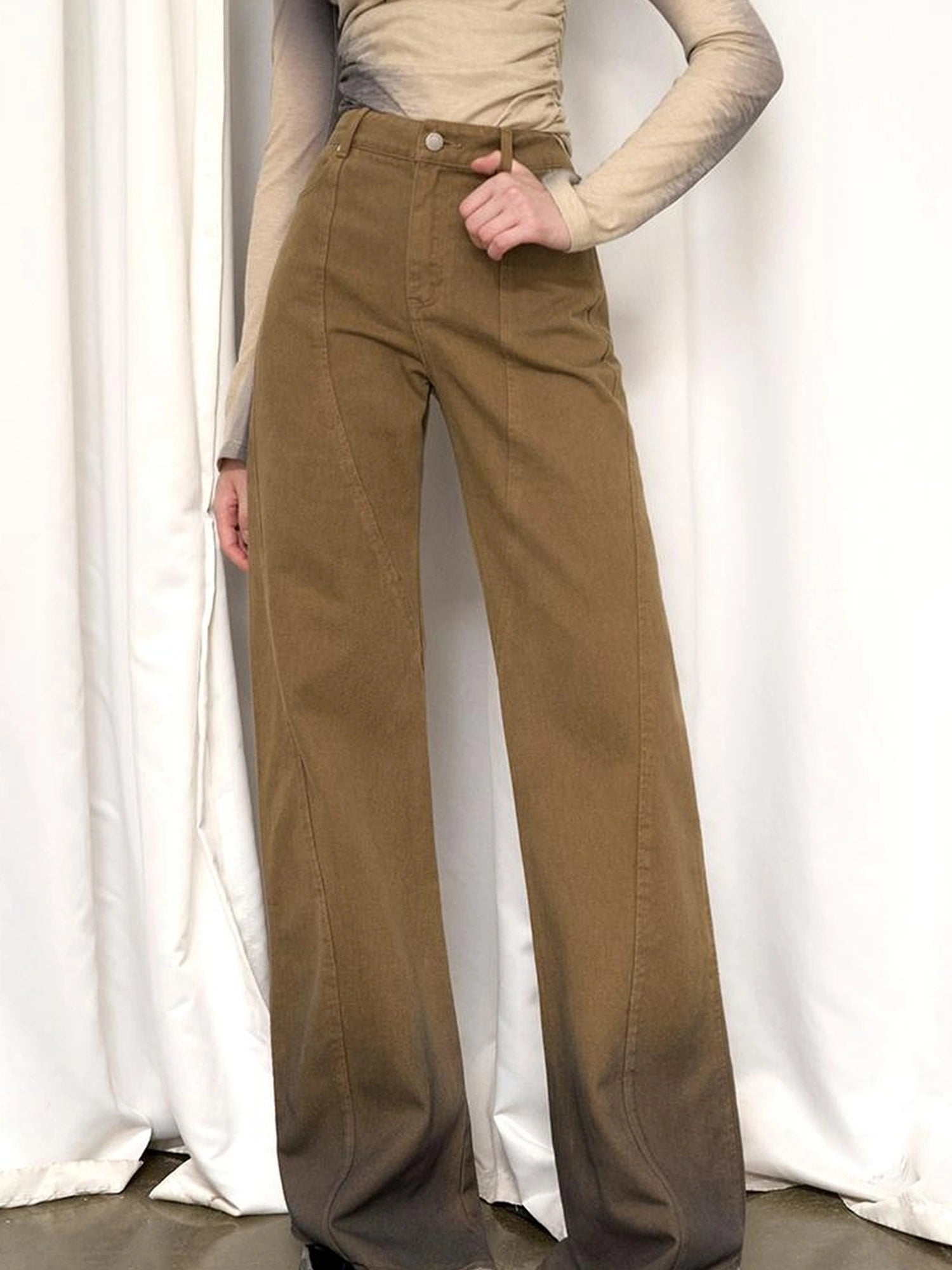 OfAkiva Black Brown Washed Gradient Proportional Straight Leg Pants