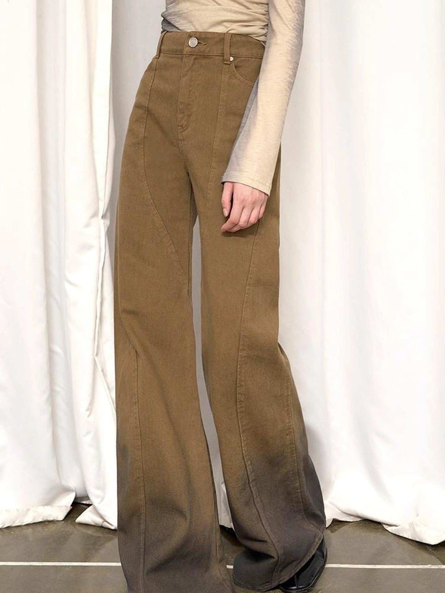 OfAkiva Black Brown Washed Gradient Proportional Straight Leg Pants