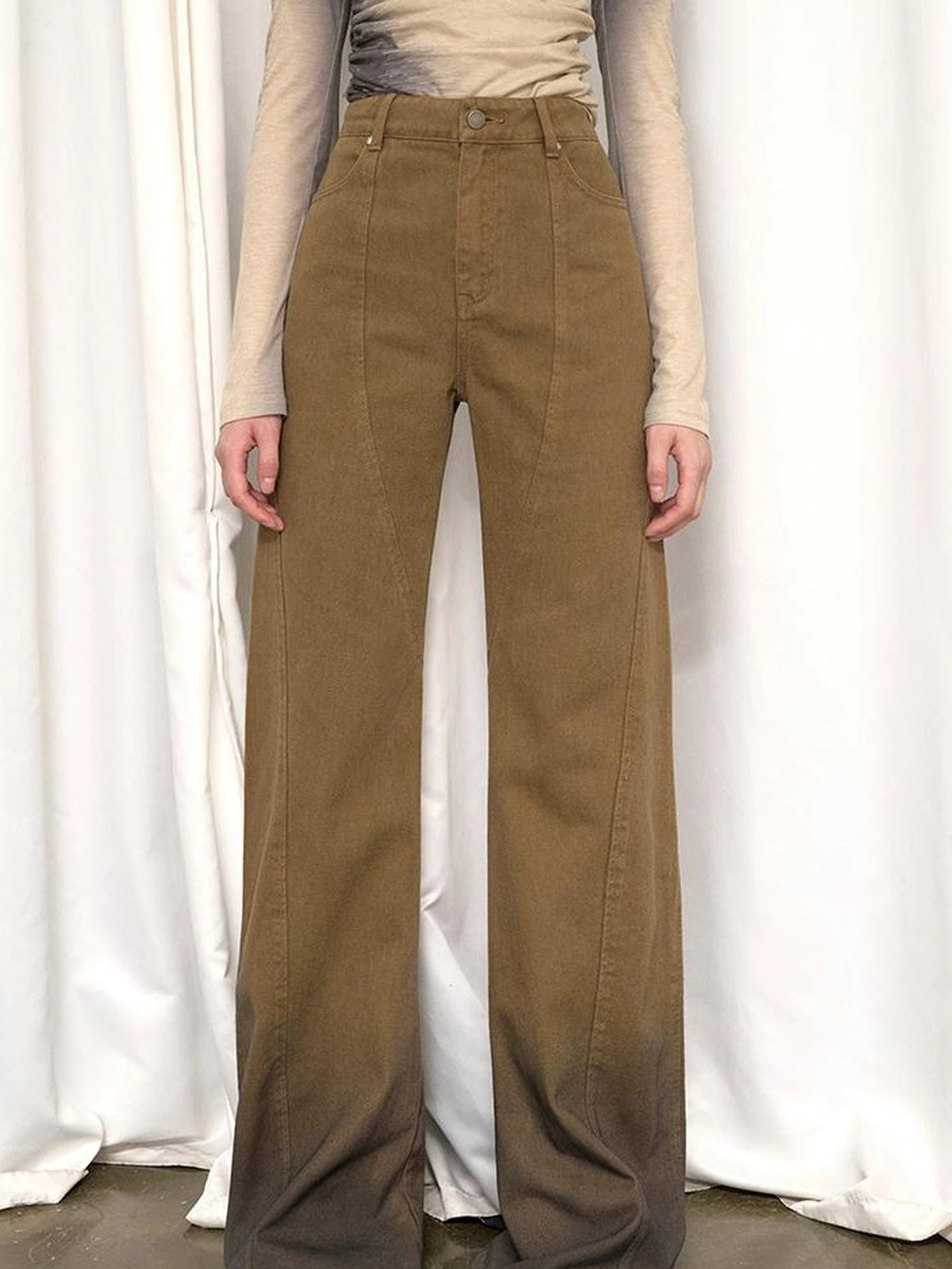 OfAkiva Black Brown Washed Gradient Proportional Straight Leg Pants