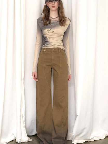OfAkiva Black Brown Washed Gradient Proportional Straight Leg Pants