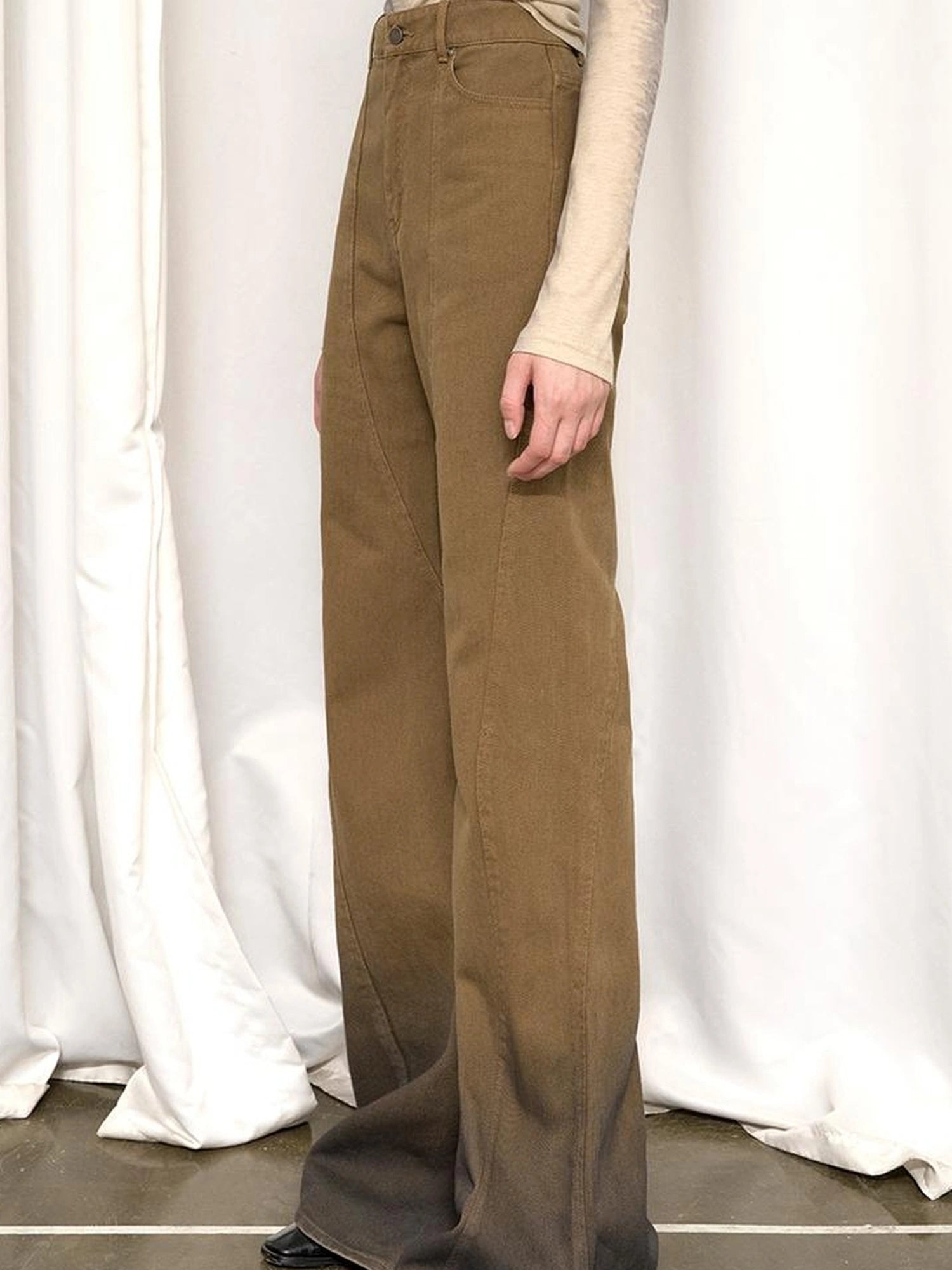 OfAkiva Black Brown Washed Gradient Proportional Straight Leg Pants