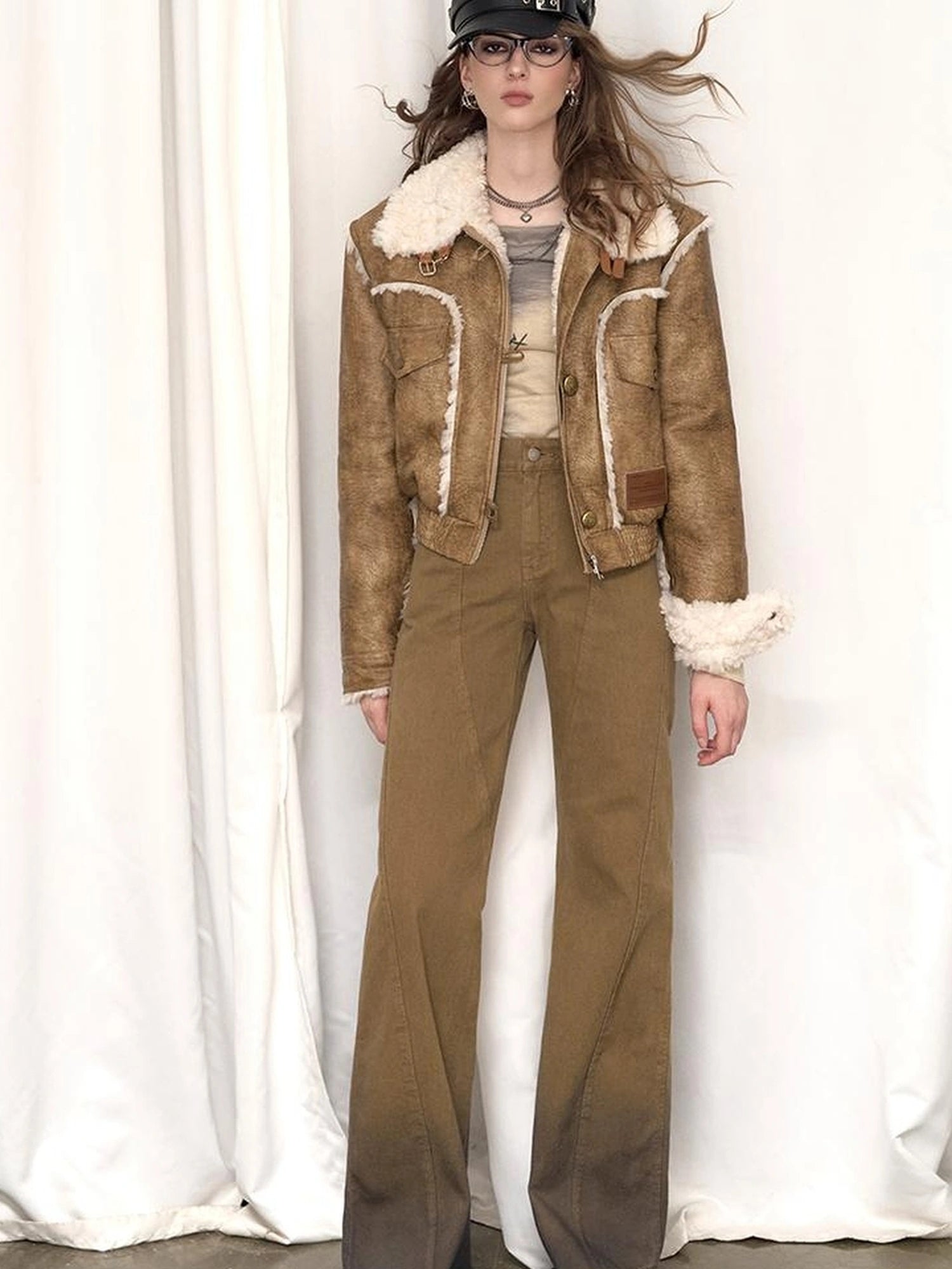 OfAkiva Black Brown Washed Gradient Proportional Straight Leg Pants