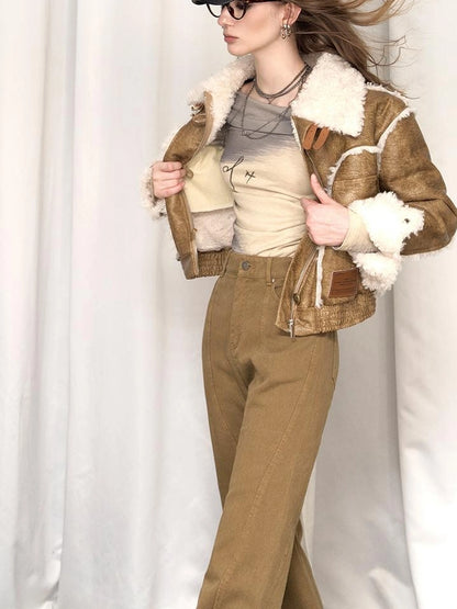 OfAkiva Black Brown Washed Gradient Proportional Straight Leg Pants