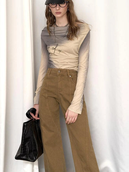 OfAkiva Black Brown Washed Gradient Proportional Straight Leg Pants