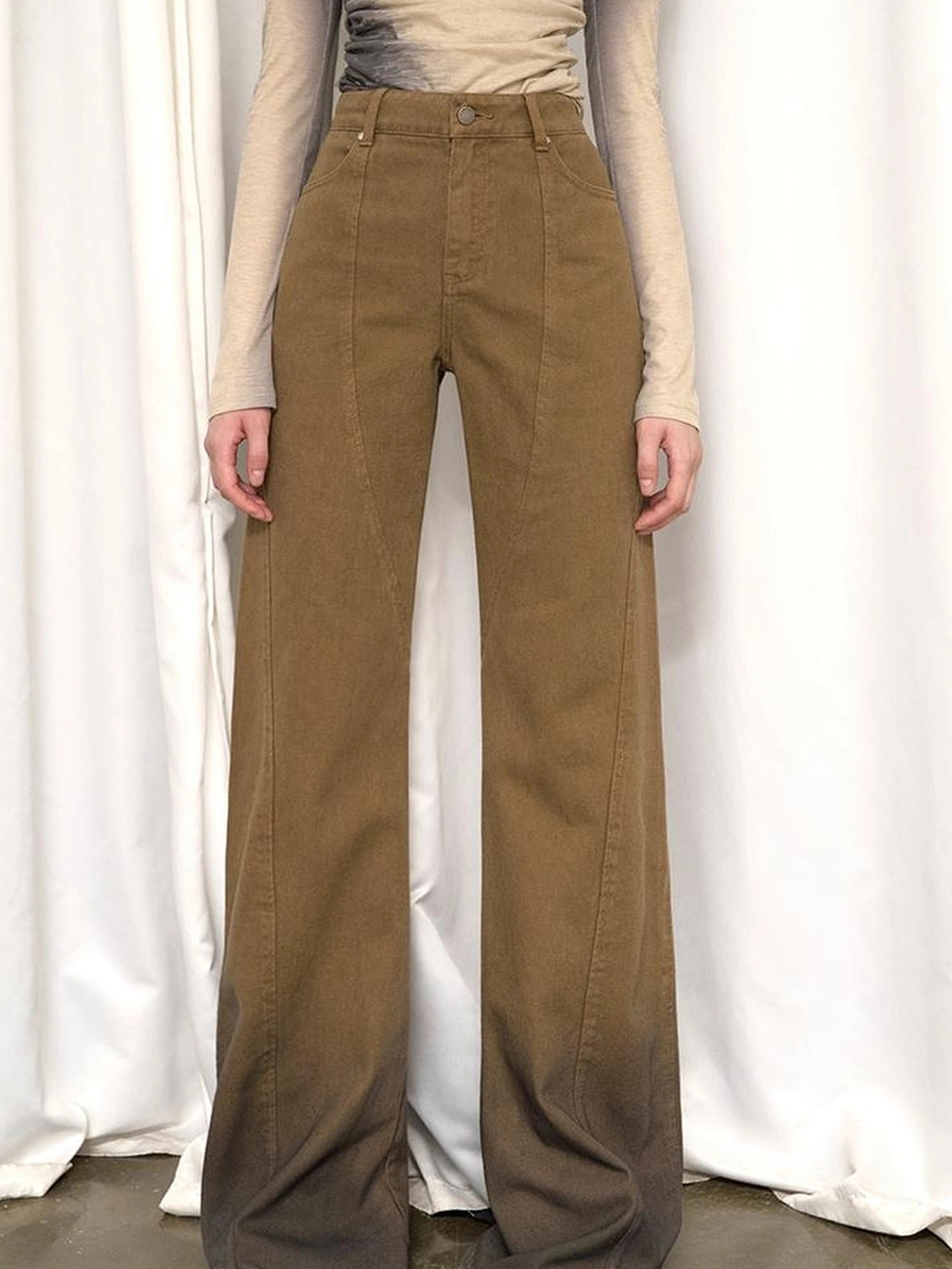 OfAkiva Black Brown Washed Gradient Proportional Straight Leg Pants