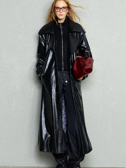 OfAkiva Black Cloud Hem Quilted Leather Coat