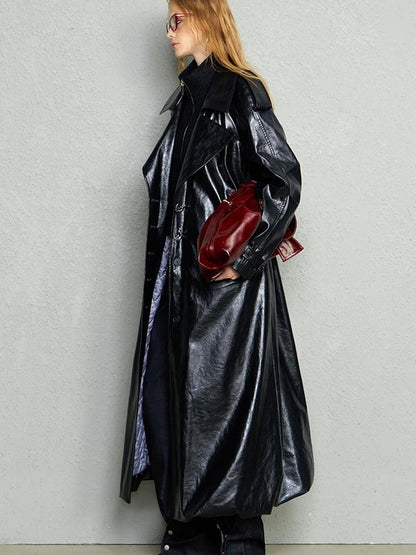 OfAkiva Black Cloud Hem Quilted Leather Coat