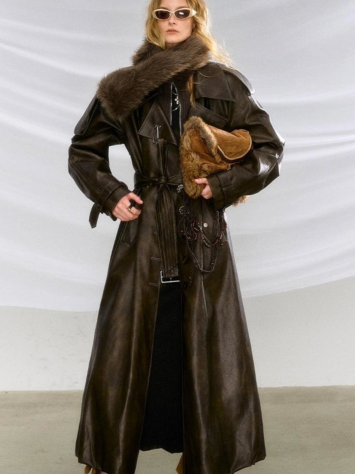 OfAkiva Black Cloud Hem Quilted Leather Coat