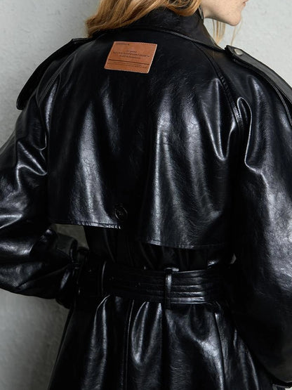 OfAkiva Black Cloud Hem Quilted Leather Coat