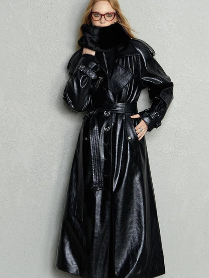 OfAkiva Black Cloud Hem Quilted Leather Coat