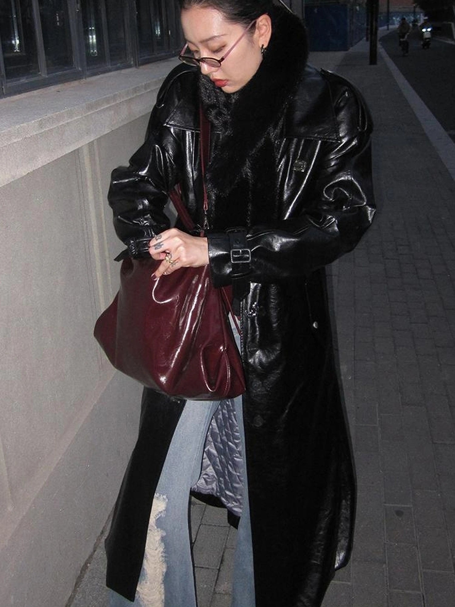 OfAkiva Black Cloud Hem Quilted Leather Coat