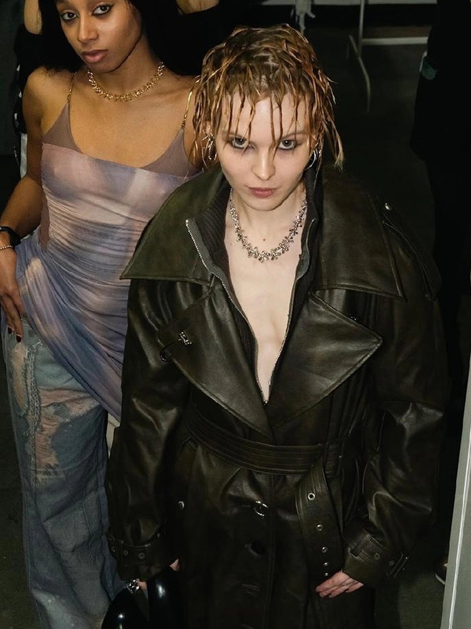 OfAkiva Black Cloud Hem Quilted Leather Coat