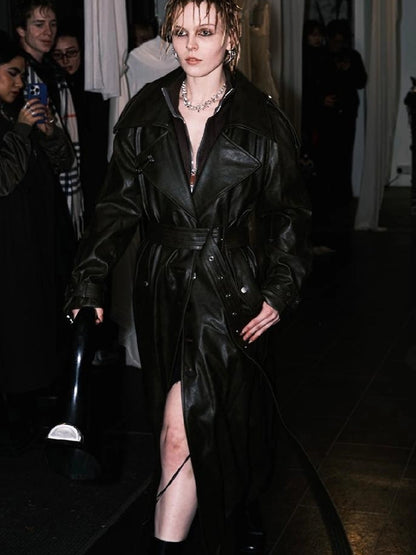 OfAkiva Black Cloud Hem Quilted Leather Coat