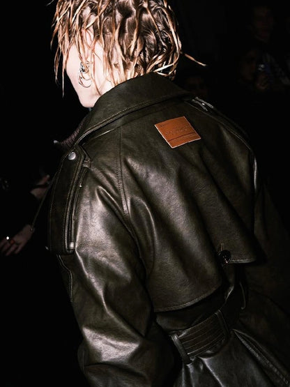 OfAkiva Black Cloud Hem Quilted Leather Coat