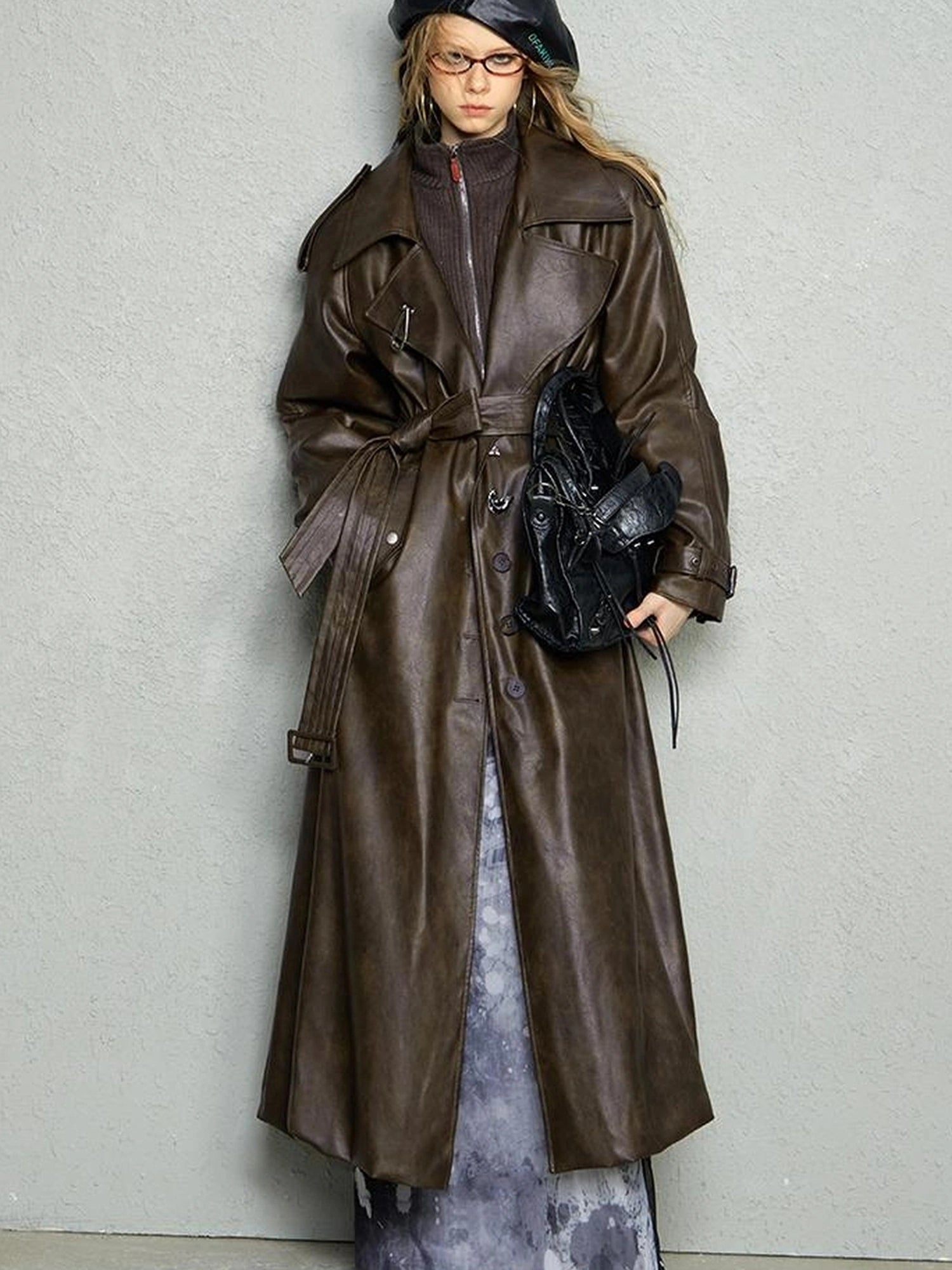 OfAkiva Black Cloud Hem Quilted Leather Coat