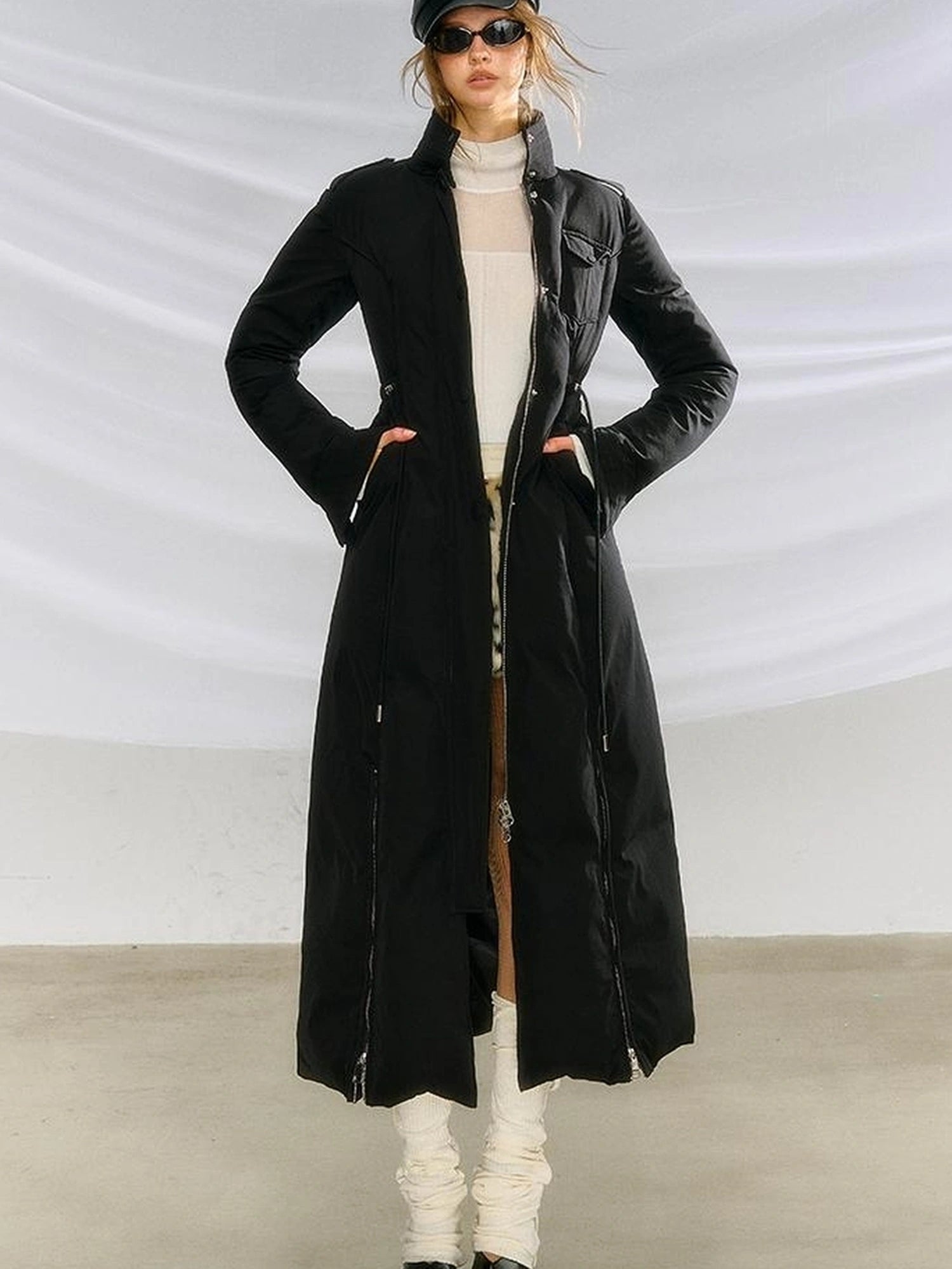 OfAkiva Black Goose Down Long Coat For Women