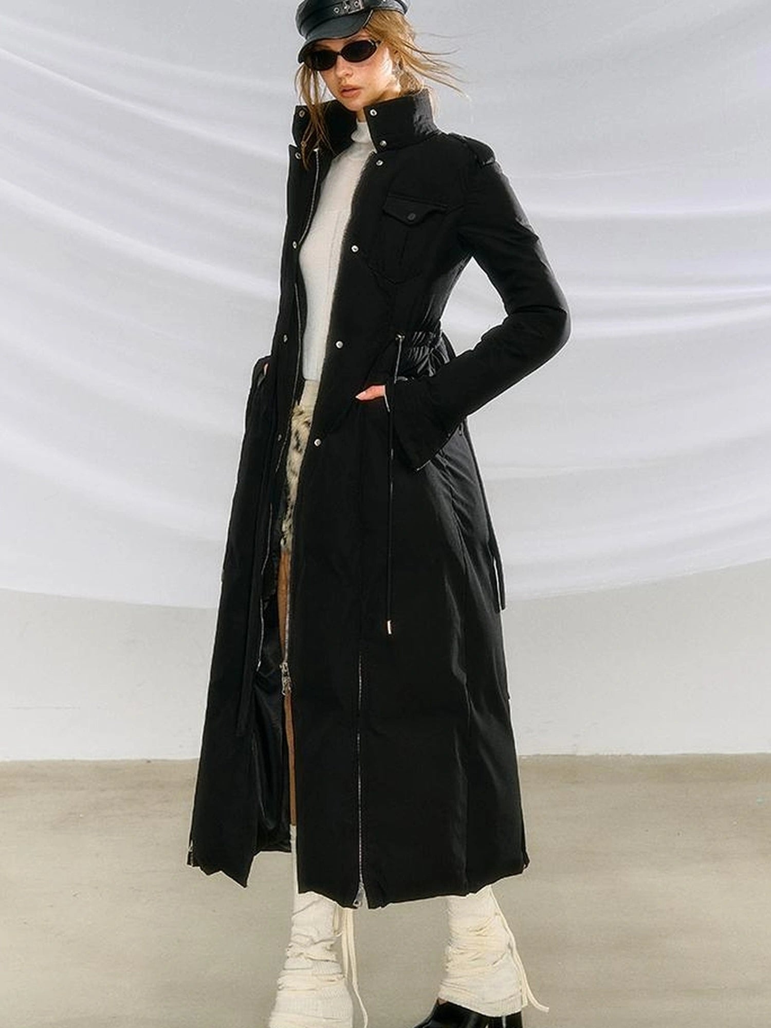 OfAkiva Black Goose Down Long Coat For Women