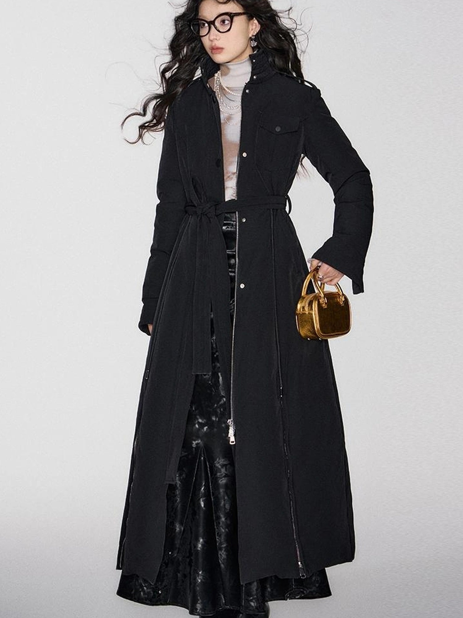 OfAkiva Black Goose Down Long Coat For Women