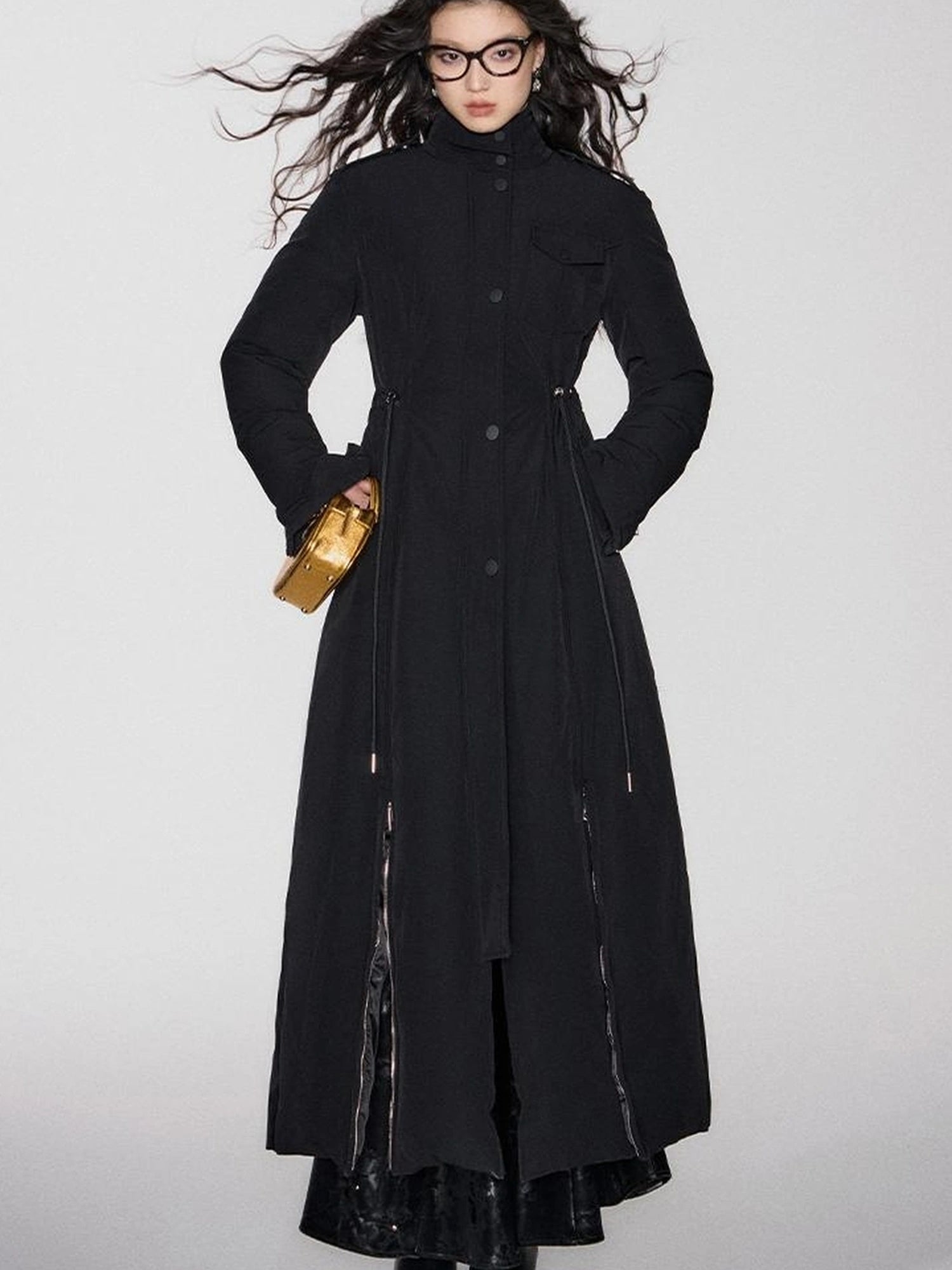 OfAkiva Black Goose Down Long Coat For Women