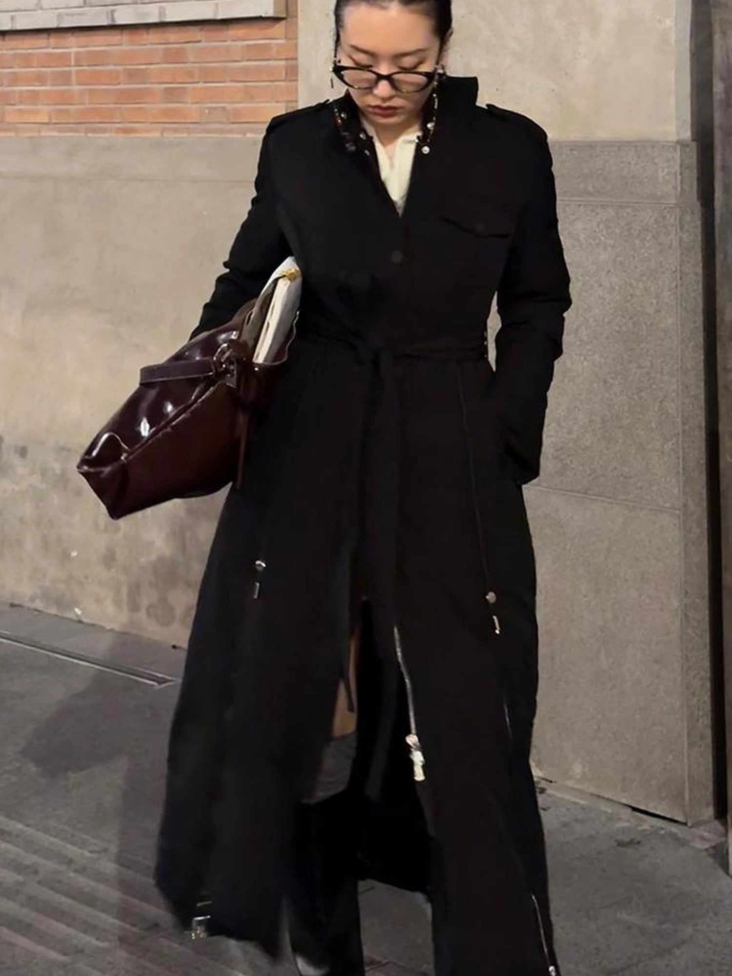 OfAkiva Black Goose Down Long Coat For Women