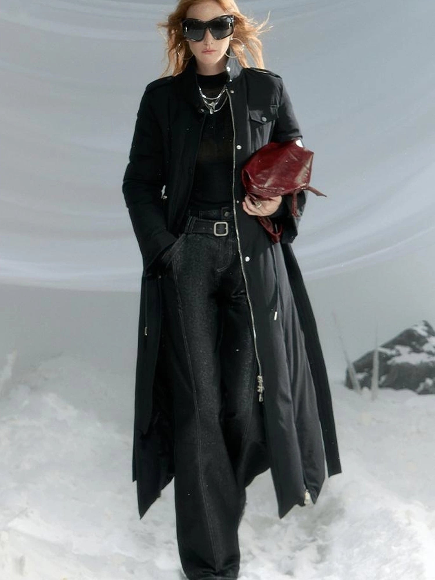 OfAkiva Black Goose Down Long Coat For Women