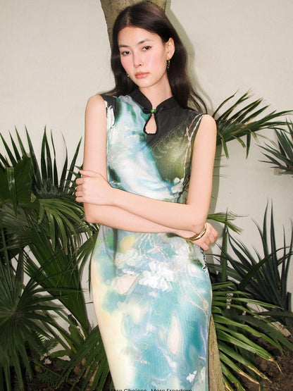 OfAkiva Black Rose Impressionist Print High Waist Fishtail Women&