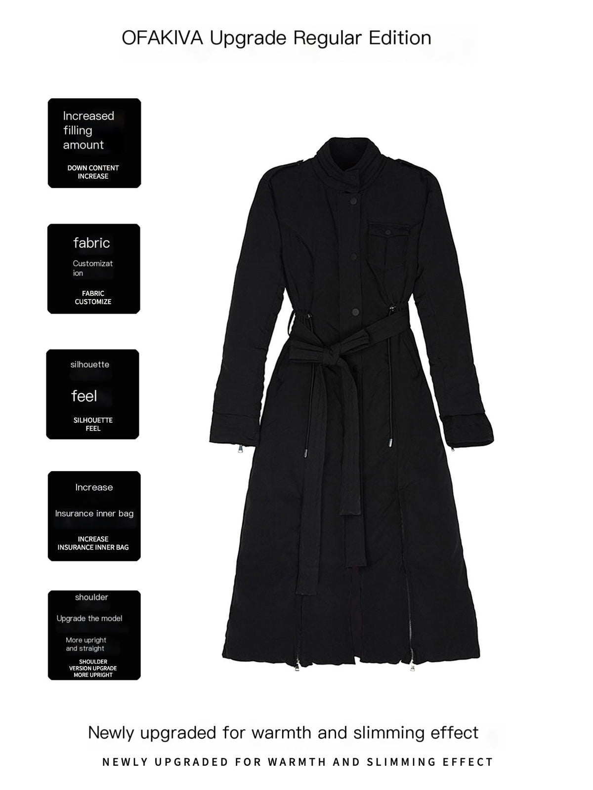 OfAkiva_Black_Solid_Color_Stand_Collar_Cinched_Waist_Slimming_Goose_Down_Women&
