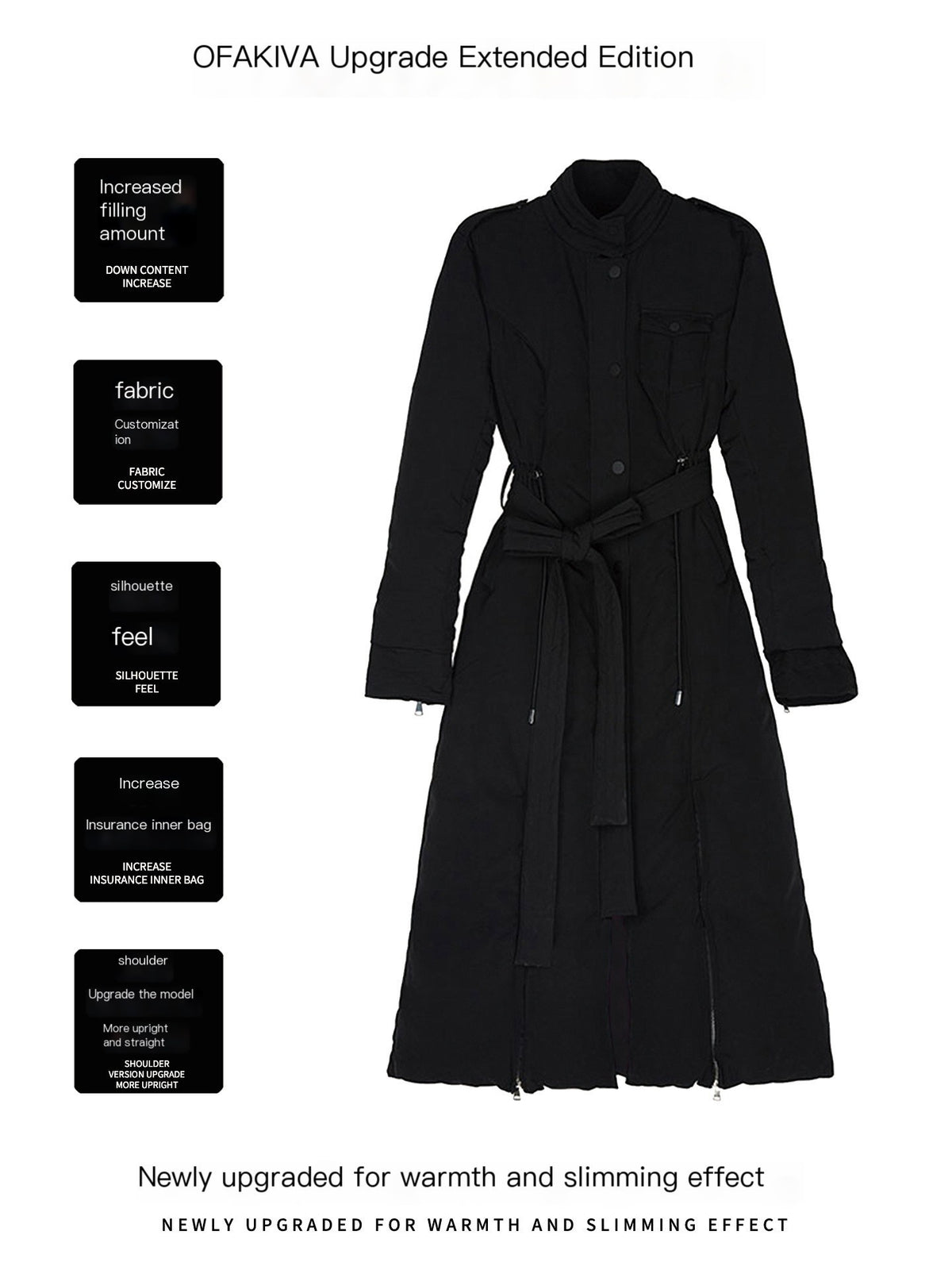 OfAkiva_Black_Solid_Color_Stand_Collar_Cinched_Waist_Slimming_Goose_Down_Women&