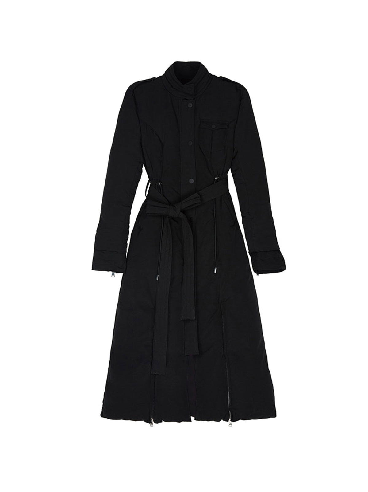 OfAkiva_Black_Solid_Color_Stand_Collar_Cinched_Waist_Slimming_Goose_Down_Women&