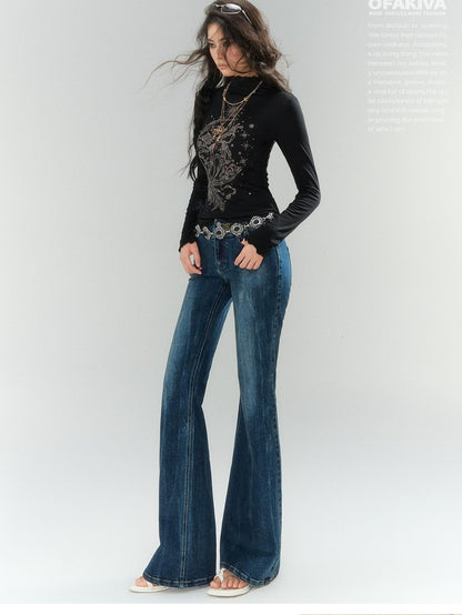 OfAkiva Blue Gold Embroidered Low Rise Cotton Women&