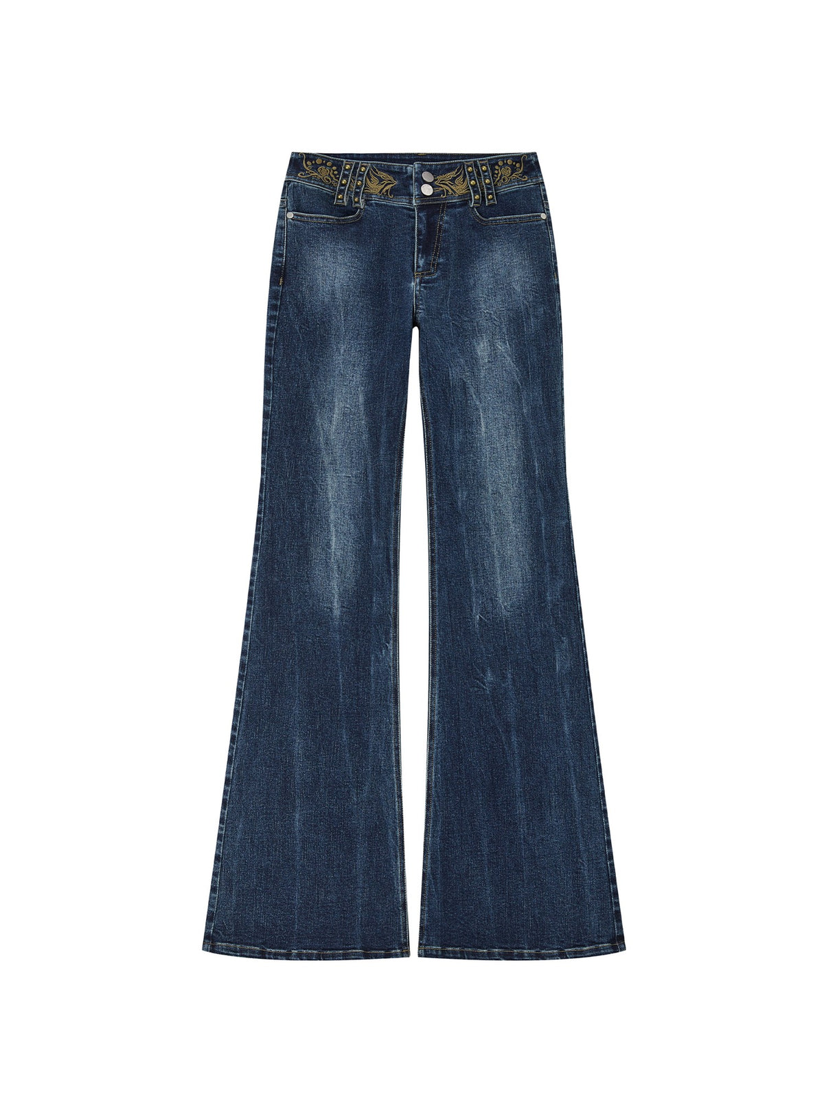 OfAkiva Blue Gold Embroidered Low Rise Cotton Women&