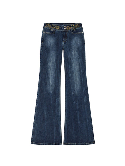OfAkiva Blue Gold Embroidered Low Rise Cotton Women&