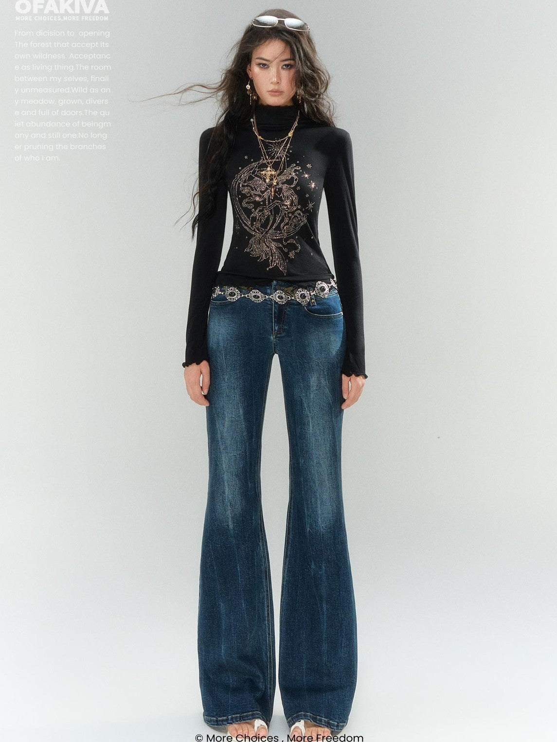 OfAkiva Blue Gold Embroidered Low Rise Cotton Women&