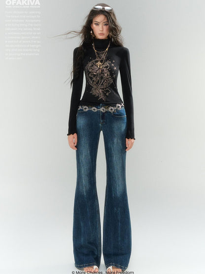 OfAkiva Blue Gold Embroidered Low Rise Cotton Women&