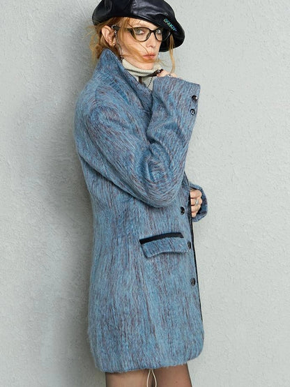 OfAkiva Blue Grey Wool Blend Suit Set With Skirt