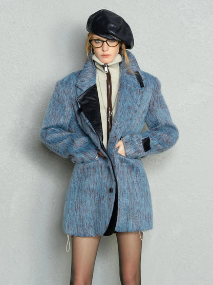 OfAkiva Blue Grey Wool Blend Suit Set With Skirt