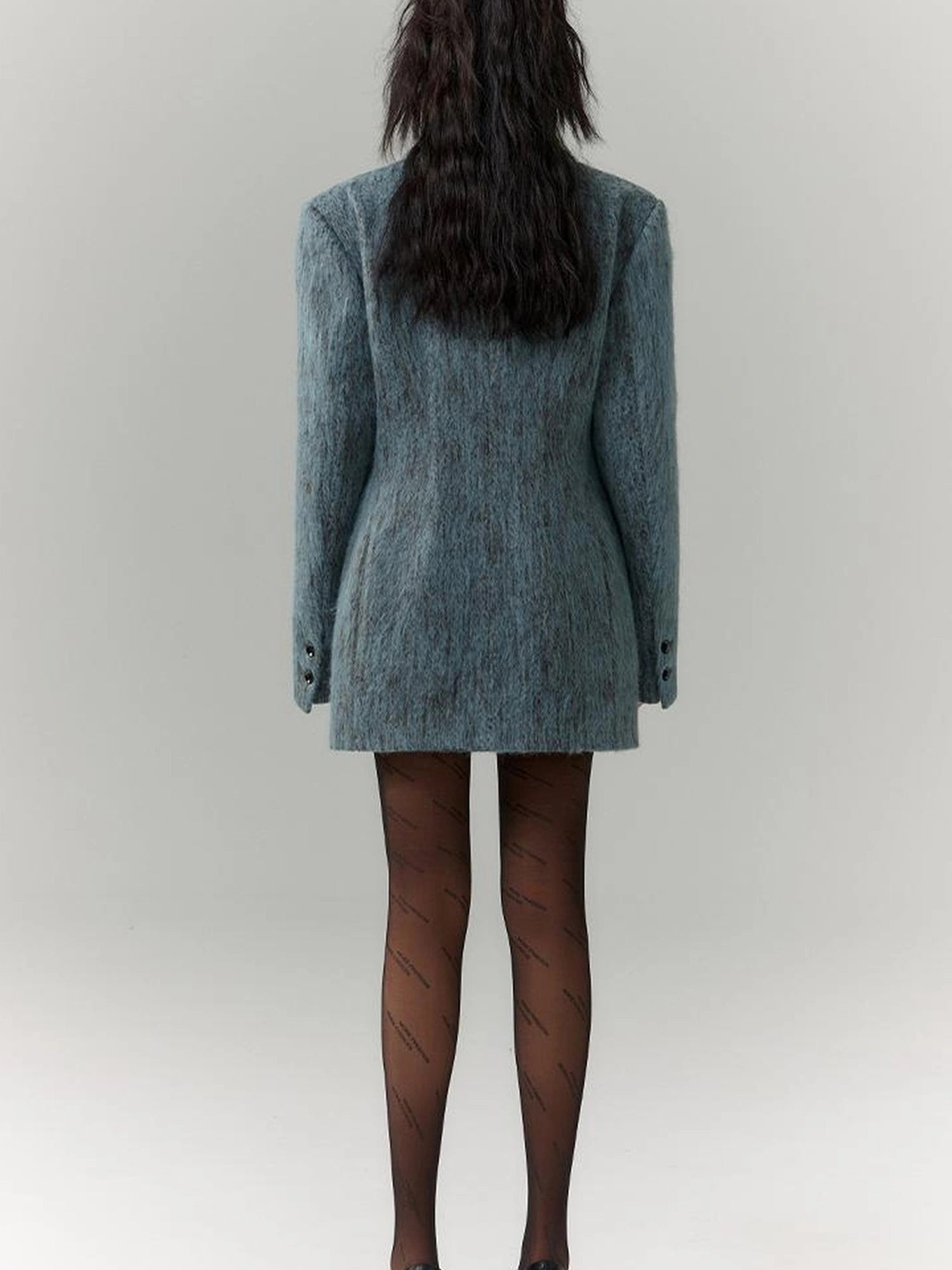 OfAkiva Blue Grey Wool Blend Suit Set With Skirt