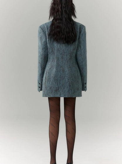 OfAkiva Blue Grey Wool Blend Suit Set With Skirt