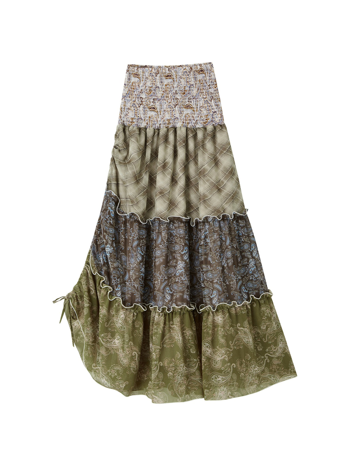 OfAkiva Bohemian Patchwork Ruched High Waist Tiered Women&