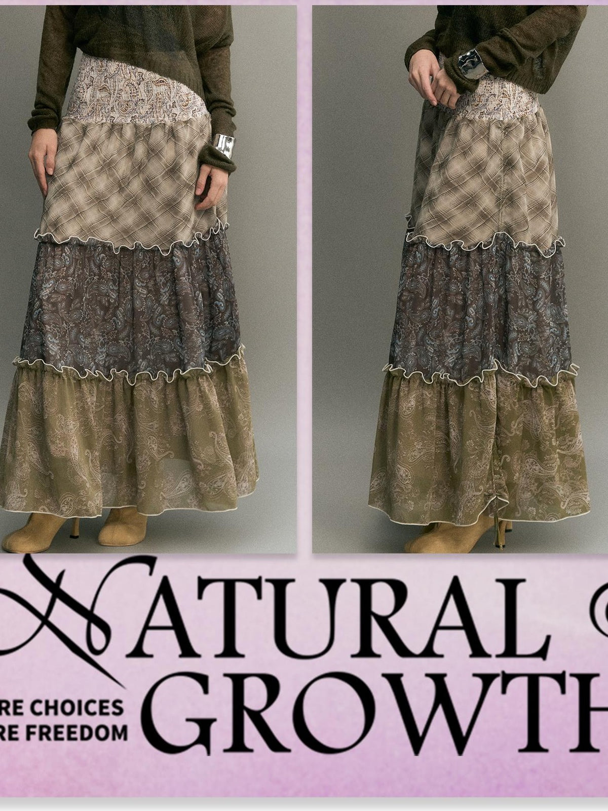 OfAkiva Bohemian Patchwork Ruched High Waist Tiered Women&