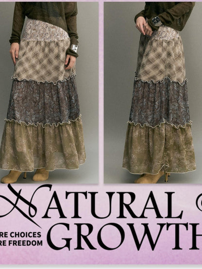 OfAkiva Bohemian Patchwork Ruched High Waist Tiered Women&