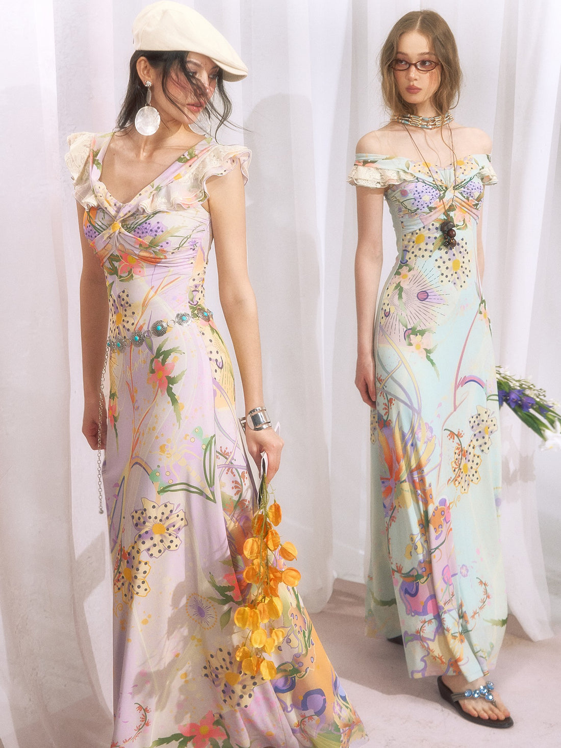 OfAkiva Botanical Floral Off Shoulder French Vintage Women&