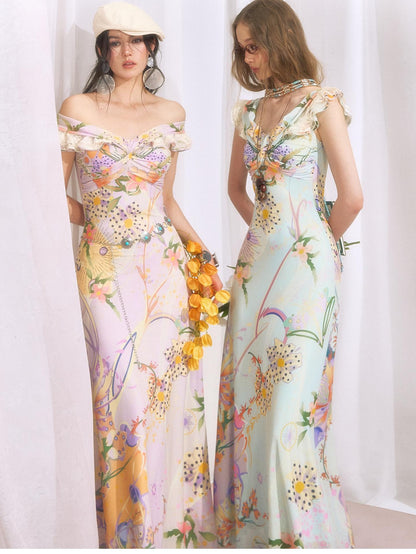 OfAkiva Botanical Floral Off Shoulder French Vintage Women&