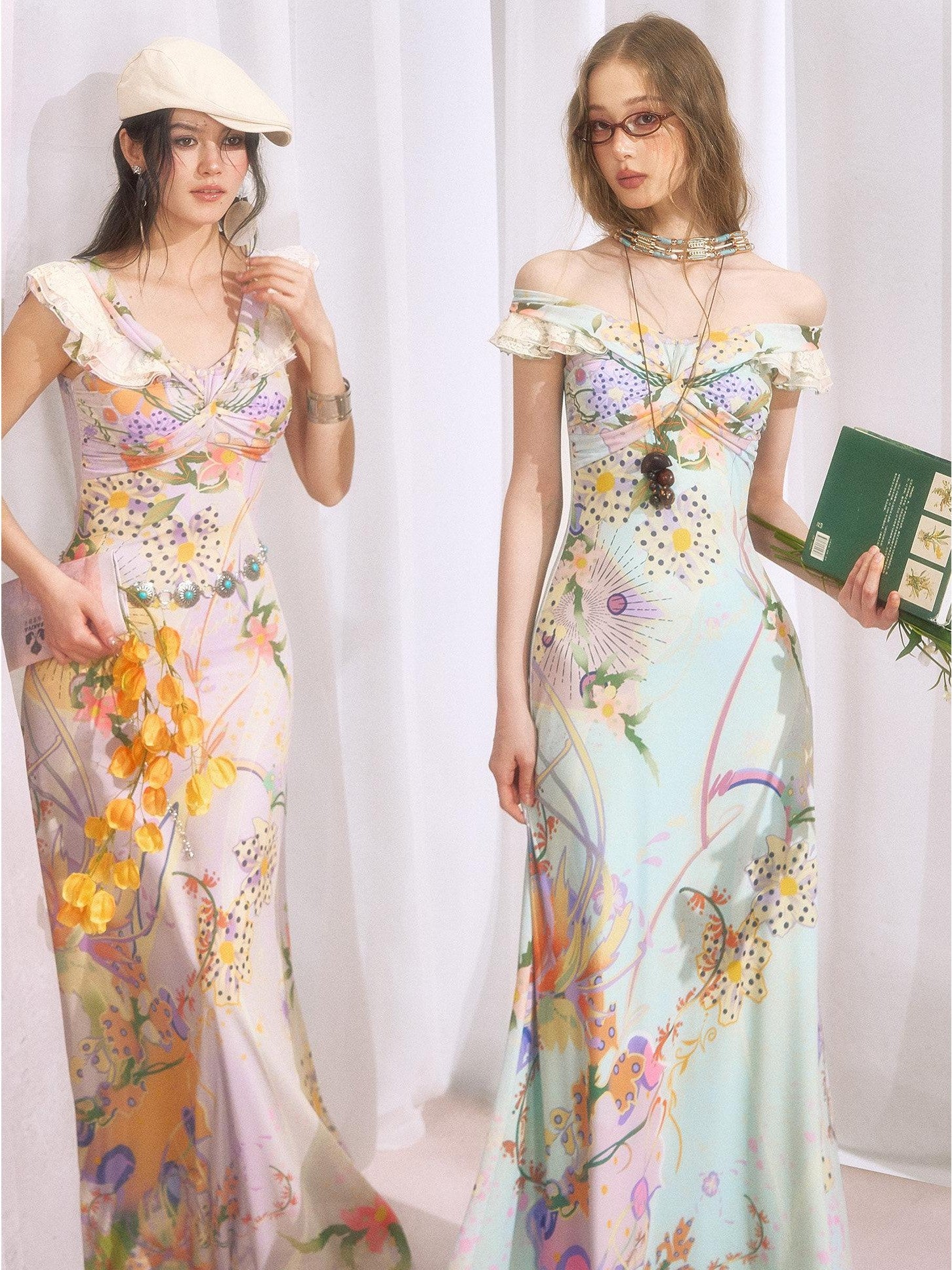 OfAkiva Botanical Floral Off Shoulder French Vintage Women&