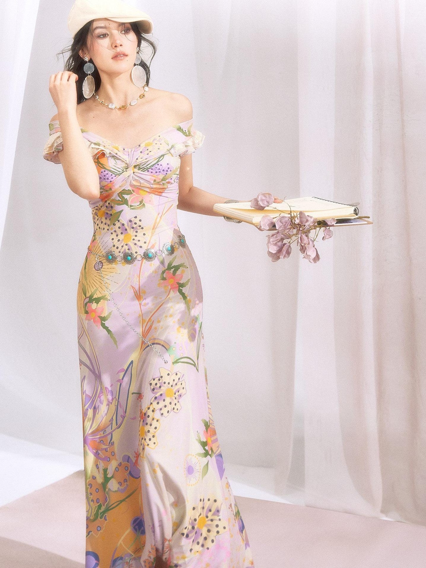 OfAkiva Botanical Floral Off Shoulder French Vintage Women&