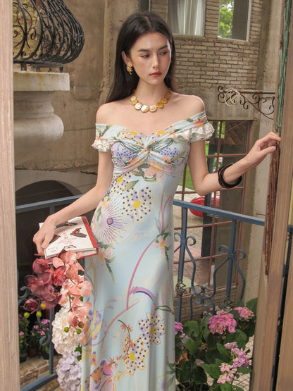 OfAkiva Botanical Floral Off Shoulder French Vintage Women&